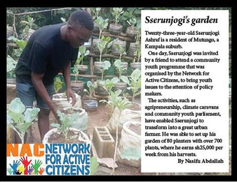 Picture: Sserunjogi in his urban garden