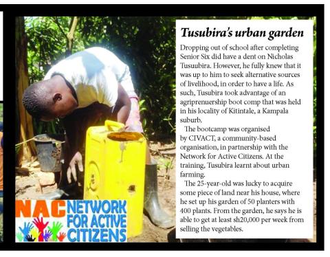 Tusubira making organic manure for his garden